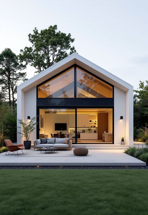 Small Barn House Charming Small House, Open House Architecture, Small But Luxurious House, Minimalist House Design Plan, Modern Barnhouse Style, Adu Ideas Modern, Glass Elevation House, Small Modern Home Design Plans, Minimalist Barndominium