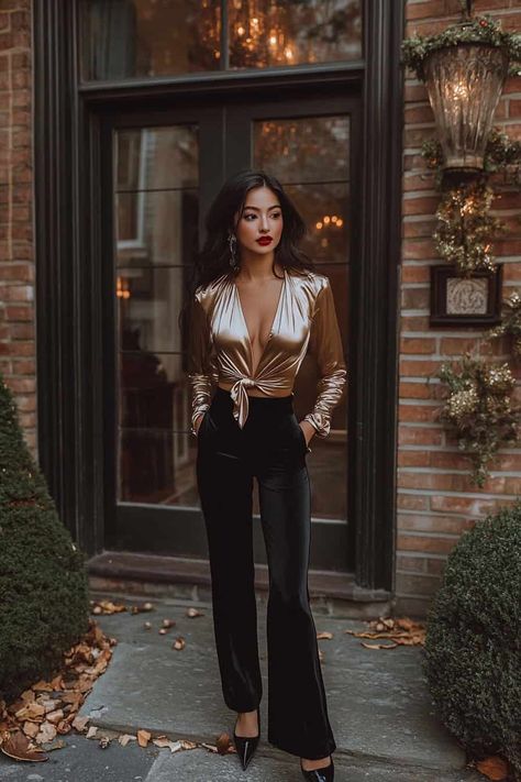 18 Jaw-Dropping Holiday Party Outfits That'll Make You The Most Stylish Mom At Any Celebration 13 Christmas Party Semi Formal Outfit, Semi Formal New Years Outfit, Christmas Party Outfit Women’s, Mob Wife Aesthetic Party Outfit, Nye Pajama Party Outfit, Unique New Years Eve Outfit, Jazz Show Outfit, Chic Nye Outfit, Festive Chic Outfit