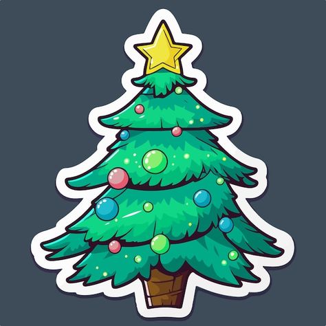 Christmas Decoration Drawing, Christmas Tree Anime, Xmas Tree Drawing, Trees Art Drawing, Christmas Tree Cartoon, Toys Stickers, Christmas Stickers Printable, Christmas Tree Sticker, Christmas Tree Vector