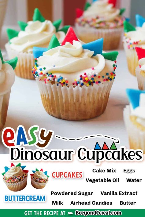 Diy Dinosaur Dessert, Dinosaur Spike Cupcakes, Cute Dinosaur Cupcakes, Diy Dino Cupcakes, Simple Dinosaur Cupcakes, Easy Dinosaur Cupcakes, Diy Dinosaur Cupcakes, Dinosaur Birthday Party Cupcakes, Dinosaur Cupcakes Boys