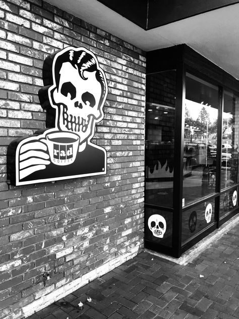 Rad Coffee Shop, Goth Cafe Aesthetic, Coffee Shop Dark Aesthetic, Punk Coffee Shop, Goth Coffee Shop, Gothic Coffee Shop, Goth Restaurant, Coffee Bar Brunch, Dark Coffee Shop Aesthetic