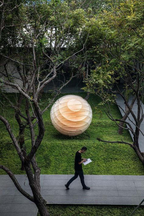 Tianjin Meijing Gallery – One Sino Park by ToThree – mooool Translucent Wall, Indoor Water Fountains, Urban Landscape Design, Landscape Features, Sculpture Park, Tianjin, Garden Landscape Design, Big Art, Landscape Decor