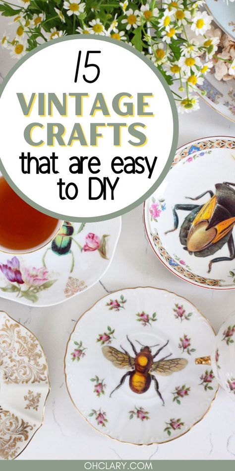 Here are some easy DIY vintage crafts to make. These 1950 crafts and upcycled decor crafts are surprisingly easy to do but look cute and charming. Vintage Plate Upcycle, Goodwill Crafts Diy, Easy Crafts For Selling, Upcycled Items Diy Ideas, Antique Crafts Diy, Old Dishes Crafts Diy Projects, Cottagecore Gifts Diy, Vintage Inspired Crafts, Repurpose Vintage Items