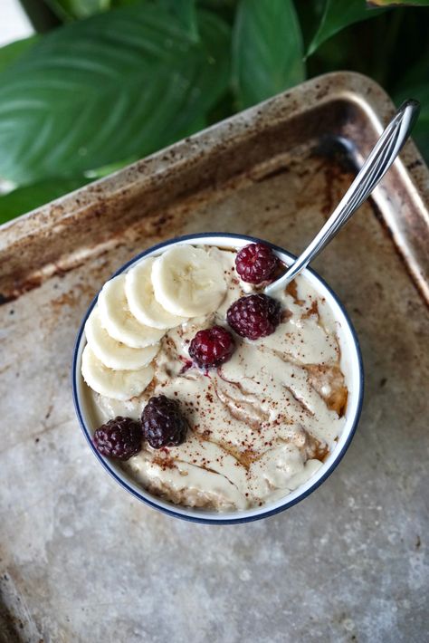 Maple Tahini Date Oatmeal with Cinnamon | Living Healthy in Seattle Seattle Recipes, Date Oatmeal, Tahini Date, Matcha Oatmeal, Oatmeal Yogurt, Date Syrup, Yogurt Bowl, Living Healthy, Oatmeal Breakfast