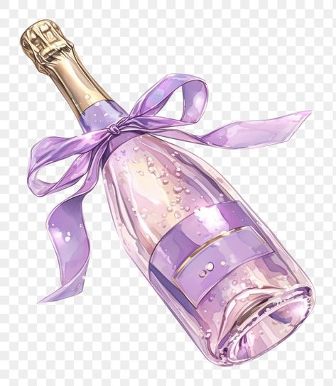 Purple Champagne Glasses, Champagne Bottle Illustration, Manga Green Screen, Purple Coquette, Bottle Illustration, Purple Champagne, Celebration Illustration, Bridal Shower Themes, Journal Idea