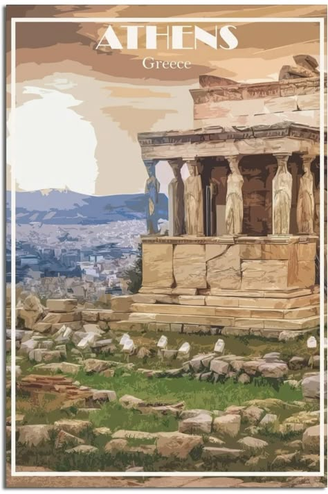 Greece Mythology, Athens Travel, Travel Vintage, Travel Postcard, Retro Travel Poster, Poster Pictures, Artwork Pictures, Travel Wall, Vintage Poster Art