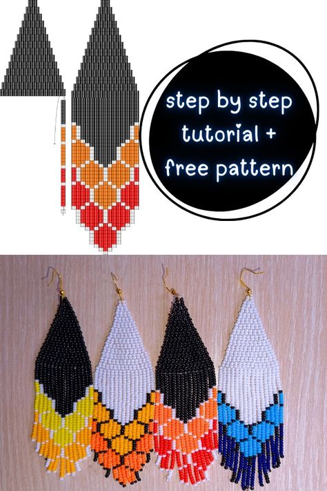 Free Vibrant Beaded Fringe Earrings Pattern & Step-by-Step Tutorial - Style Zuri Seed Bead Patterns Free Earrings, Bead Patterns Free, Fringe Earrings Pattern, Fringe Earrings Diy, Seed Bead Patterns Free, Seed Bead Projects, Native Beading Patterns, Beaded Fringe Earrings, Crawfish Boil