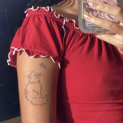 Cat Tattoos Aesthetic, Cat Tattoo Aesthetic, Dainty Back Tattoo, Soft Tattoo Aesthetic, Pikachu Aesthetic, Dainty Tattoo Designs, Cat Tatoos, A Cat Tattoo, Unique Minimalist Tattoo