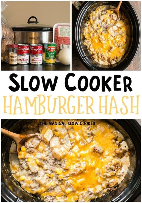 Slow Cooker Hamburger Hash Slow Cooker Hamburger Hash, Slow Cooker Hamburger, Beginner Cooking, Hamburger Hash, Crockpot Dessert, Casserole Crockpot, Asian Shrimp, Valentines Recipes, Hamburger And Potatoes