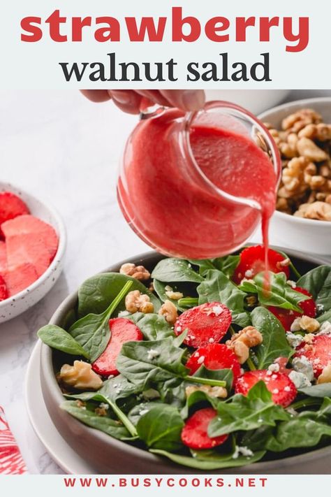 Strawberry Walnut Salad. Strawberry Walnut Salad, Shallot Dressing, Salad With Strawberries, Progressive Dinner, Roasted Walnuts, Tossed Salad, Walnut Salad, Salad Ideas, Strawberry Salad