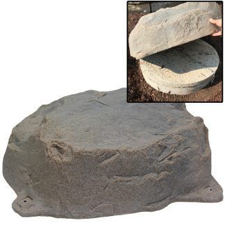 Fast & Free Fake Rock Sizing Assistance ⋆ RocksFast.com Mound Landscaping, Fake Rock Covers, Septic Tank Covers, Hiding Ugly, Fake Rock, Rock Cover, Home Landscaping, Septic Tank, New Rock