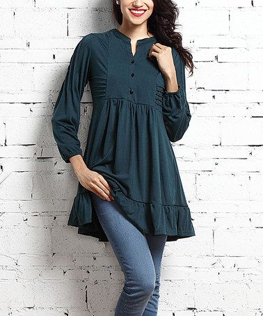 Love this Emerald Ruffle-Hem Button-Up Tunic on #zulily! #zulilyfinds Tunics For Women, Short Kurti, Ladies Tops, Kurti Designs, Indian Wear, Dress Designs, Dress Design, Stylish Dresses, Tunics