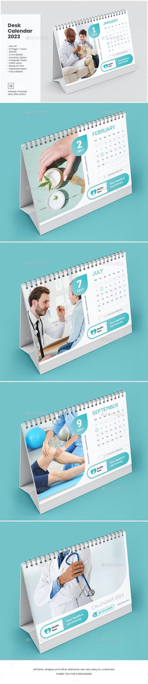 Desk Calendar 2023. Healthcare by bourjart_20 | GraphicRiver Desk Calendar 2023 Design, Health Calendar, Desk Calendar 2023, Calendar Design Layout, Desk Calendar Design Creative, Corporate Desk Calendar, Creative Desk Calendar, Calendars 2023, Desk Calendar Mockup