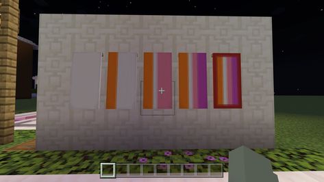 Lesbian Flag Bloxburg Code, Lesbian Minecraft House, Lesbian Minecraft Banner Tutorial, Lesbian Flag Minecraft Banner, Minecraft Lesbian Flag, Flags In Minecraft, Minecraft Pride Flag, Minecraft Pride Banners, Minecraft Banner Tutorial