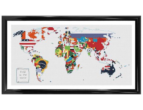 World Map Cross Stitch, Map Cross Stitch Pattern, Cross Stitch Map, Map Cross Stitch, Map Crafts, Map Projects, The World Map, Crochet Knit Stitches, Craft Things