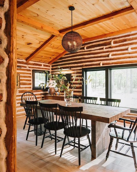 Our latest @westelm collaboration recently took us upstate to @zosiamamet + @johnakite_ ‘s newly remodeled log cabin home in Hudson Valley,… Upstate New York Cabin, Outer Range, Cabin Dining Room, Cabin Makeover, Alaska House, Sunroom Dining, Zosia Mamet, Norway House, Log Cabin Interior