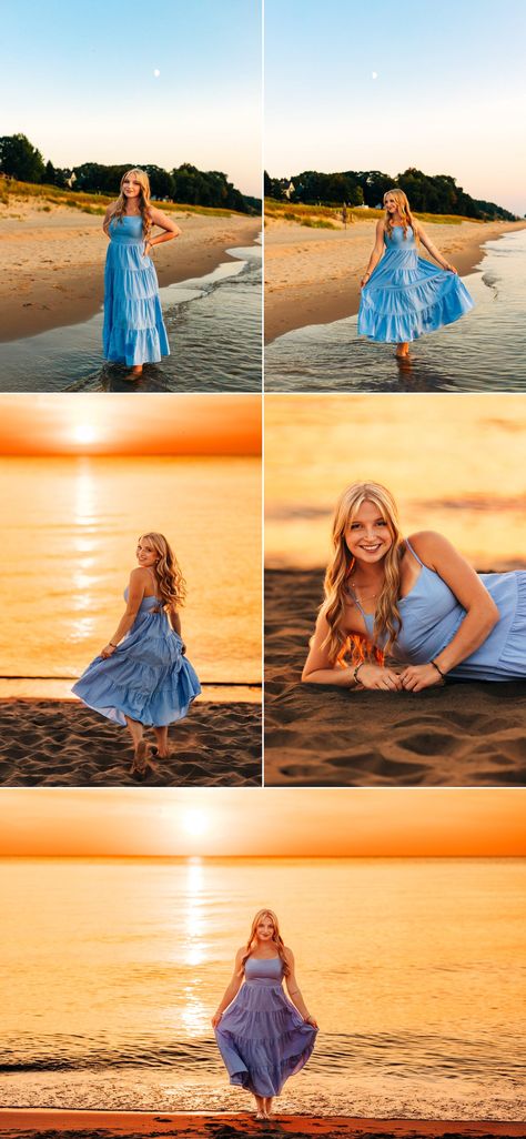 Beach Photo Shoot Ideas, Senior Portraits Beach, Pretty Senior Pictures, Photograph Idea, Mission Photos, Beach Senior Pictures, Sr Pictures, Formal Photos, Lake Michigan Beach