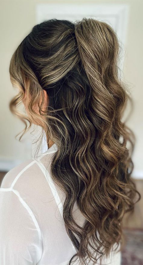 Half Pony Hairstyles, Waterfall Braid With Curls, Easy Curled Hairstyles, Bridesmaid Hair Inspo, Waterfall Braid Hairstyle, Formal Hairstyles For Long Hair, Extension Hair, Quick Braided Hairstyles, Bow Hairstyle