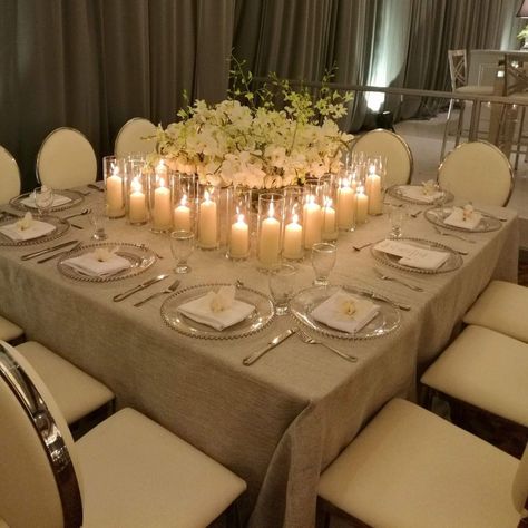 Candles And Flowers, Wedding Centerpiece Ideas, High Roller, Table Set Up, Brunch Ideas, Square Table, Centerpiece Ideas, Candle Centerpieces, Large Table