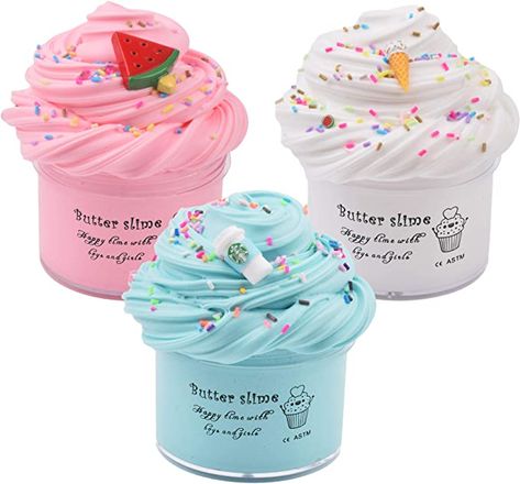 Amazon.com: Slime Kit with 3 Pack Butter Slime,Pink Watermelon,White Ice Cream and Ocean Coffee,Scented Slime Kit for Girls and Boys ,Super Soft and Non Sticky DIY Surprise Slime : Toys & Games Diy Butter, White Ice Cream, Slime Kits, Sticky Slime, Blue Slime, Slime Toy, Butter Slime, Pink Watermelon, Slime Kit