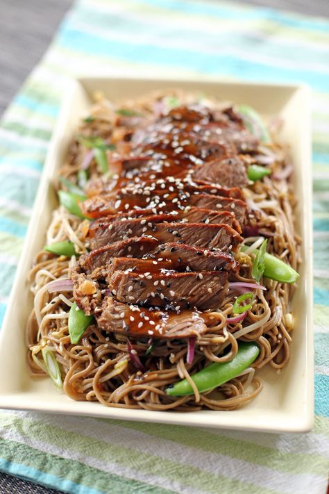 Teriyaki Steak Soba Wagamama Recipe, Leftover Steak Recipes, Grilled Tenderloin, Soba Noodles Recipe, Grilled Beef Tenderloin, Teriyaki Steak, Skirt Steak Recipes, Leftover Steak, Teriyaki Beef