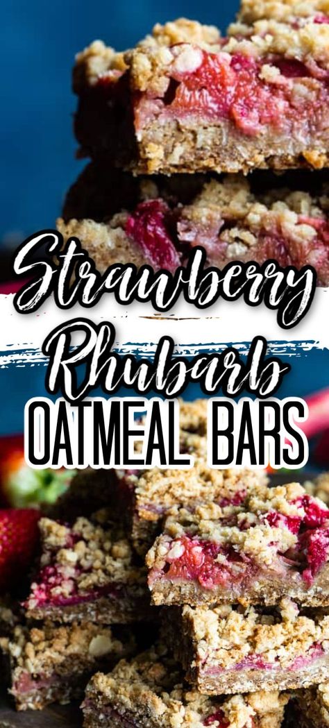 Strawberry Rhubarb Oatmeal, Rhubarb Oatmeal Bars, Rhubarb Bars Recipes, Strawberry Rhubarb Bars, Strawberry Rhubarb Recipes, Rhubarb Oatmeal, Yummy Oatmeal, Rhubarb Bars, Oatmeal Bars Recipes