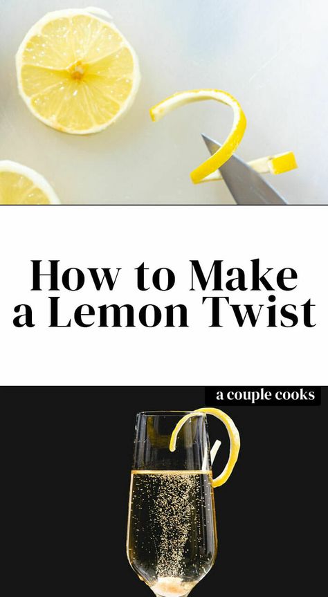 The easiest method for how to make a lemon twist as a cocktail garnish uses no special equipment: all you need is a knife! #lemon #twist #cocktail #garnish #cocktails How To Make A Lemon Twist Garnish, How To Make Garnishes For Drinks, Lemon Garnish Cocktail, Lemon Cocktail Garnish, Lemon Garnish Ideas, Lemon Twist Garnish, Alcoholic Drinks Punch, Cocktail Garnish Ideas, Cocktail Contest