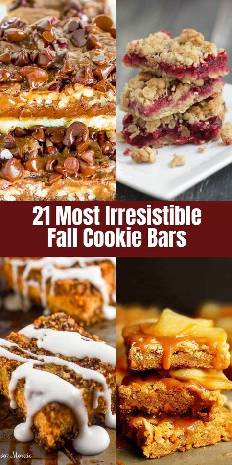 21 Most Irresistible Fall Cookie Bars Fall Cookie Bars, Thanksgiving Desserts Bars, Fall Dessert Bar, Bar Cookie Recipes, Cookies And Bars, Fall Pies, Holiday Desserts Table, Dessert Bar Recipe, Cookie Bar