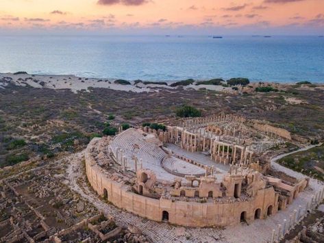 Aftfa - Libya - Leptis Magna was a prominent city of the Carthaginian Empire and Roman Libya at the mouth of the Wadi Lebda in the Mediterranean. Ancient Theatre, Ancient History Archaeology, Roman Theatre, Roman City, Most Beautiful Cities, Libya, Africa Travel, Ancient Rome, Countries Of The World