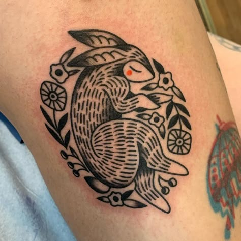 Winged Animal Tattoo, Folk Rabbit Tattoo, Rabbit American Traditional Tattoo, Vintage Rabbit Tattoo, Tortoise And Hare Tattoo, American Traditional Bunny Tattoo, Mighty Boosh Tattoo, American Traditional Bunny, Traditional Bunny Tattoo