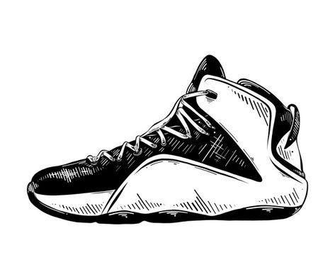 Hand drawn sketch of basketball sneaker ... | Premium Vector #Freepik #vector #logo #hand #fashion #sport Shoes Design Drawing, Shoes Vector, Sneakers Drawing, Sport Shoes Design, Logo Hand, Hand Fashion, White Basketball Shoes, Colorful Sneakers, Shoes Illustration