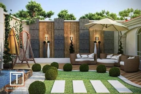 Garden Entry, Villa Landscape, Modern Backyard Design, Kolam Koi, House Fence, Roof Garden Design, Terrace Garden Design, Compound Wall, Rooftop Terrace Design