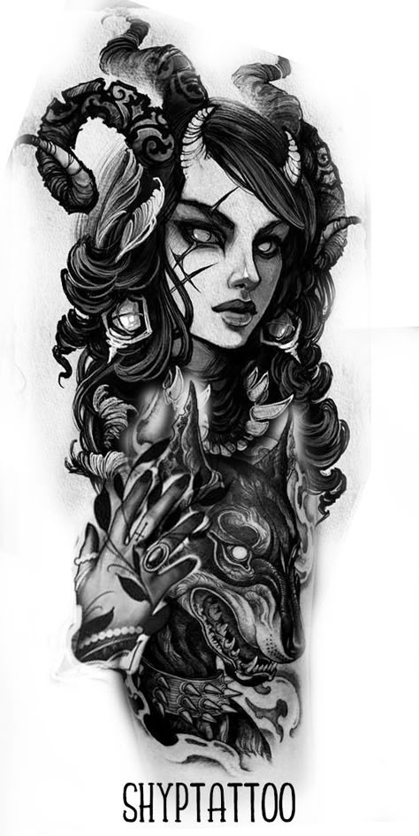 Dark Tattoo For Women, Creepy Woman Tattoo, Dark Women Tattoo, Dark Lady Tattoo, Zombie Tattoo Design, Dark Image Tattoo, Dark Woman Tattoo, Evil Woman Tattoo, Modern Tattoo Men