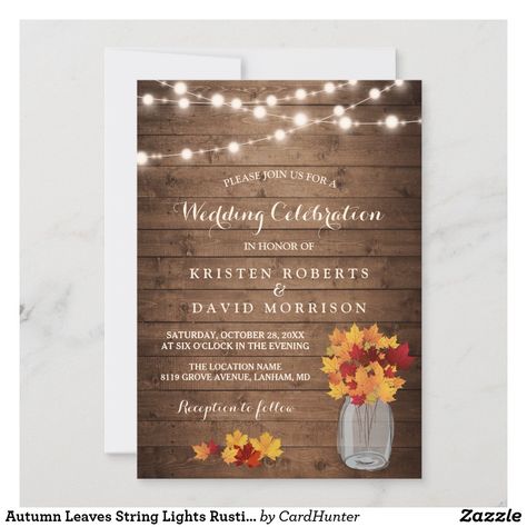 Autumn Leaves String Lights Rustic Fall Wedding Invitation Invitation Engagement, Wedding Vow Renewal, Vow Renewal Invitations, Leaf Invitations, Rustic Autumn, String Lights Wedding, Wedding Vows Renewal, Boda Mexicana, Rustic Fall Wedding