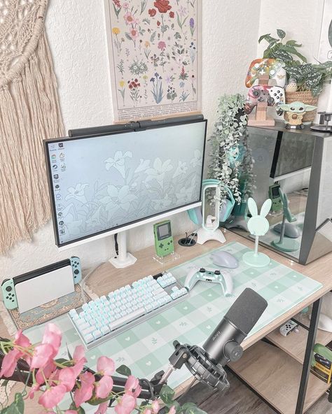 L Shaped Desk Gaming Setup, Large L Shaped Desk, Beautiful Picnic, Gaming Desk Setup, Study Desk Decor, Computer Set, Shape Games, Dream Office, Bedroom Setup