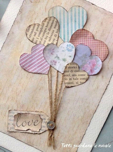 Vintage Paper Heart Balloons Valentine Card Kartu Ulang Tahun Diy, Papel Vintage, Album Journal, Diy Valentine, Buku Skrap, Paper Heart, Book Art Diy, Scrapbook Journal, Valentine Crafts