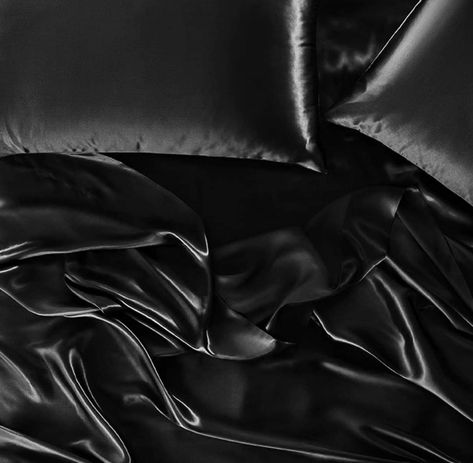 Black Silk Sheets Aesthetic, Black Double Bed, Black King Bed, Chanel Williams, Sheets Aesthetic, Black Queen Bed, Material Reference, Silk Bed Sheets, Dream Room Ideas