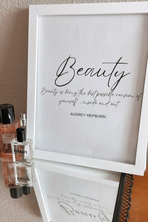 Audrey Hepburn Decor Ideas, Audrey Hepburn Bathroom, Audrey Hepburn Bedroom, Vanity Quotes, Audrey Hepburn Decor, Trending Wall Art, Audrey Hepburn Wall Art, Makeup Wall Art, Audrey Hepburn Inspired