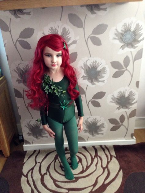 Poison Ivy homemade childrens Halloween costume Easy Poison Ivy Costume Diy, Poison Ivy Costume Kids, Poison Ivy Costume Diy, Poison Ivy Halloween Costume, Superhero Dress Up, Superhero Costumes Kids, Childrens Halloween Costumes, Poison Ivy Costume, Vampire Contacts