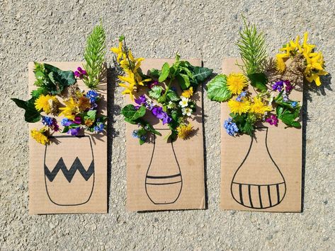 Cardboard Nature Crafts, Flower Cardboard Craft, Nature Art And Craft, Wild Flower Crafts For Kids, Nature Arts And Crafts For Kids, Sustainable Crafts For Kids, Flower Crafts For Kids Preschool, Kids Flower Craft, Planting Crafts