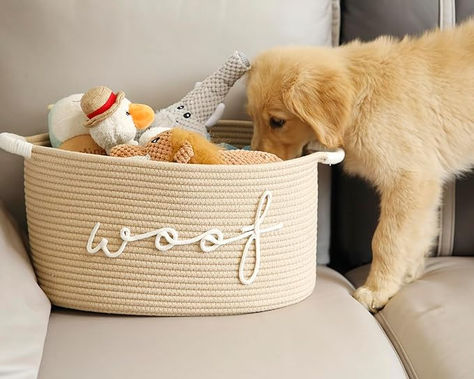 Store your dog toys in style with CIKI HOME Cotton Rope Toy Storage Bin. It’s expertly handcrafted with coiled rope for a charming appeal, The storage bin box is designed with side handles to make carrying a hassle-free experience. Ideal for Pet toy basket, Laundry basket, toys, blankets, clothes, bags, throws, cushions, magazines. This dog toy basket is not only the place to keep your pet’s toys, but it can also be used for children’s toys and other belongings too! #ad Cute Dog Toy Basket, Dog Toys Aesthetic, Dog Toy Organization, Toys Aesthetic, Dog Toy Box, Diy Toy Storage, Dream Pet, Dog Toy Basket, Basket Laundry