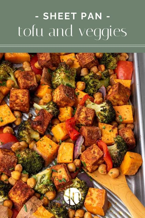 Ready in under 1 hour, this sheet pan tofu and veggies is an easy vegetarian recipe full of plant-based protein, vegetables, and fiber. Vegan Roasted Veggies, Fall Sheet Pan Dinners Vegetarian, Mushroom Sheet Pan Dinner, Tofu Roasted Vegetables, Roasted Veggies And Tofu, Sheetpan Vegetarian Dinners, Tofu And Veggies Recipes, Oven Roasted Tofu And Veggies, Tofu And Brussel Sprouts