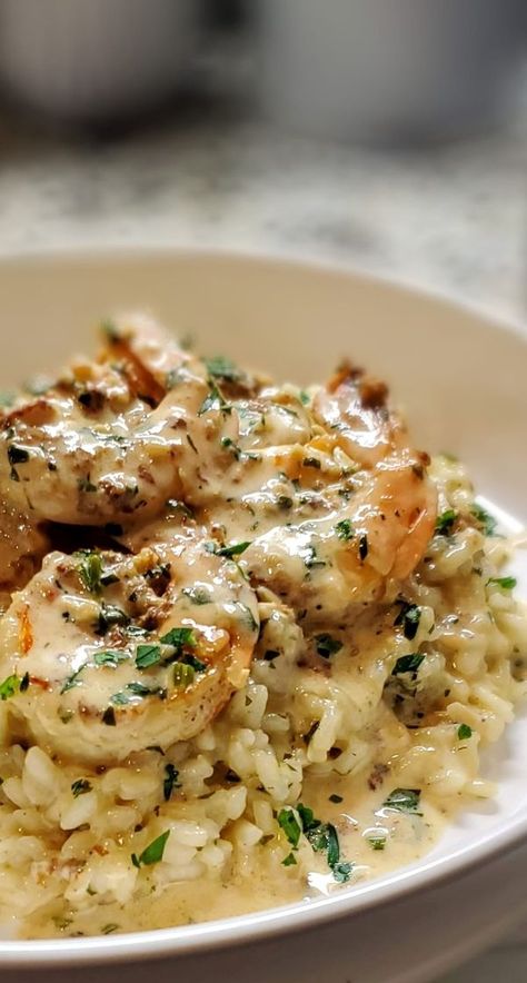 Italians who love Food | Lemon Garlic Shrimp and Lemon Butter Risotto.. | Facebook Citrus Shrimp, Shrimp Risotto, Lemon Shrimp, Facebook Recipes, Lemon Garlic Shrimp, Fish N Chips, Garlic Shrimp, Lemon Butter, Rosemary