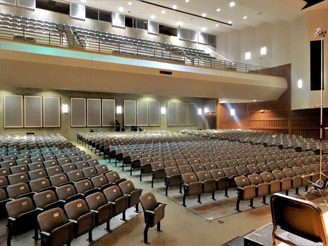 https://flic.kr/p/2hh4Mtc | Emmett J. Conrad High School auditorium | The contemporary design of the auditorium inside Emmett J. Conrad High School combines modern warm grays with classic red brick. The venue includes an upper balcony and hosts many regional events, theatrical productions, concerts, and shows. Emmett J. Conrad High School is part of the Dallas Independent School District and is located in the Vickery Meadow neighborhood of Dallas, Texas. High School Auditorium, School Auditorium, Concert Venue, Public Spaces, Red Bricks, Warm Grey, School District, Dallas Texas, Public Space