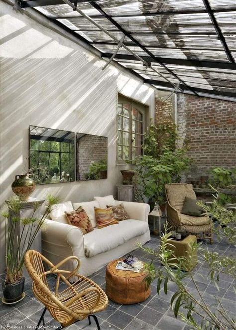 Greenhouse Lounge, New Patio Ideas, Outside Living, Small Patio, Outdoor Rooms, Winter Garden, Garden Room, Patio Design, House Inspiration