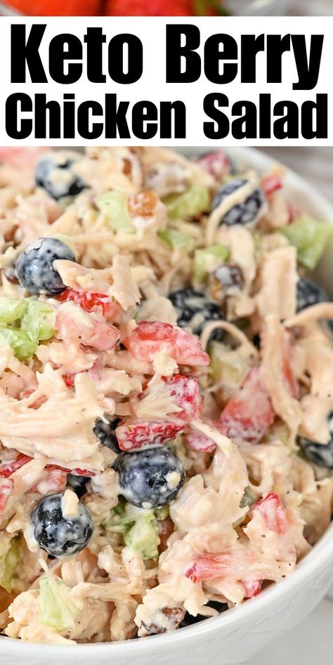 Keto Summer Berry Chicken Salad #ketosummerberrychickensalad #summerberrychickensalad Chicken Salad With Blueberries, Stylish Cravings, Lemon Basil Chicken, Strawberry Chicken Salad, Salad Keto, Keto Salads, Keto Chicken Salad, Strawberries And Blueberries, Clean Eating Recipes Lunch