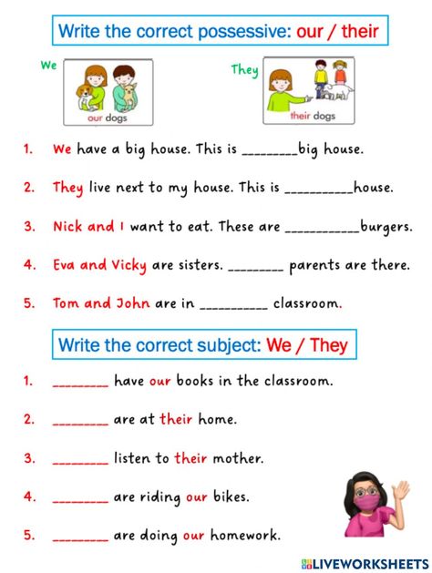 Best Sentences, Possessive Pronouns Worksheet, Basic English For Kids, Esl Worksheets For Beginners, English Grammar Exercises, Possessive Nouns, Possessive Pronoun, Worksheets For Grade 3, English Stories For Kids