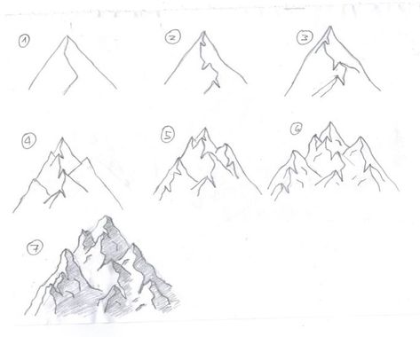 How to sketch mountains, step by step Easy Drawings Of Mountains, Snow Mountain Sketch, How To Draw A Mountain Easy, Mountain Reference Drawing, Landscape Sketch Beginner, Mountain Ranges Drawing, Drawing Mountains Pencil, How To Sketch Mountains, Mountain Drawing Step By Step