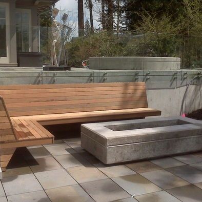 bench #2 Deck Redo, Contemporary Fire Pit, Retaining Wall Design, Fire Pit Materials, Concrete Retaining Walls, Outdoor Fire Pit Designs, Backyard Garden Layout, Contemporary Patio, Outdoor Remodel