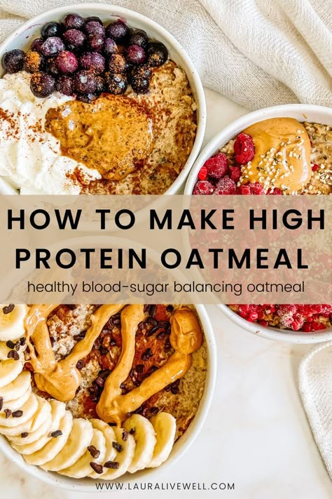 How to Make High Protein Oatmeal High Protein Oatmeal, High Protein Breakfast Recipes, Protein Oatmeal, Oatmeal Bowls, Balanced Breakfast, High Protein Breakfast, Healthy Oatmeal, Oatmeal Breakfast, Oats Recipes